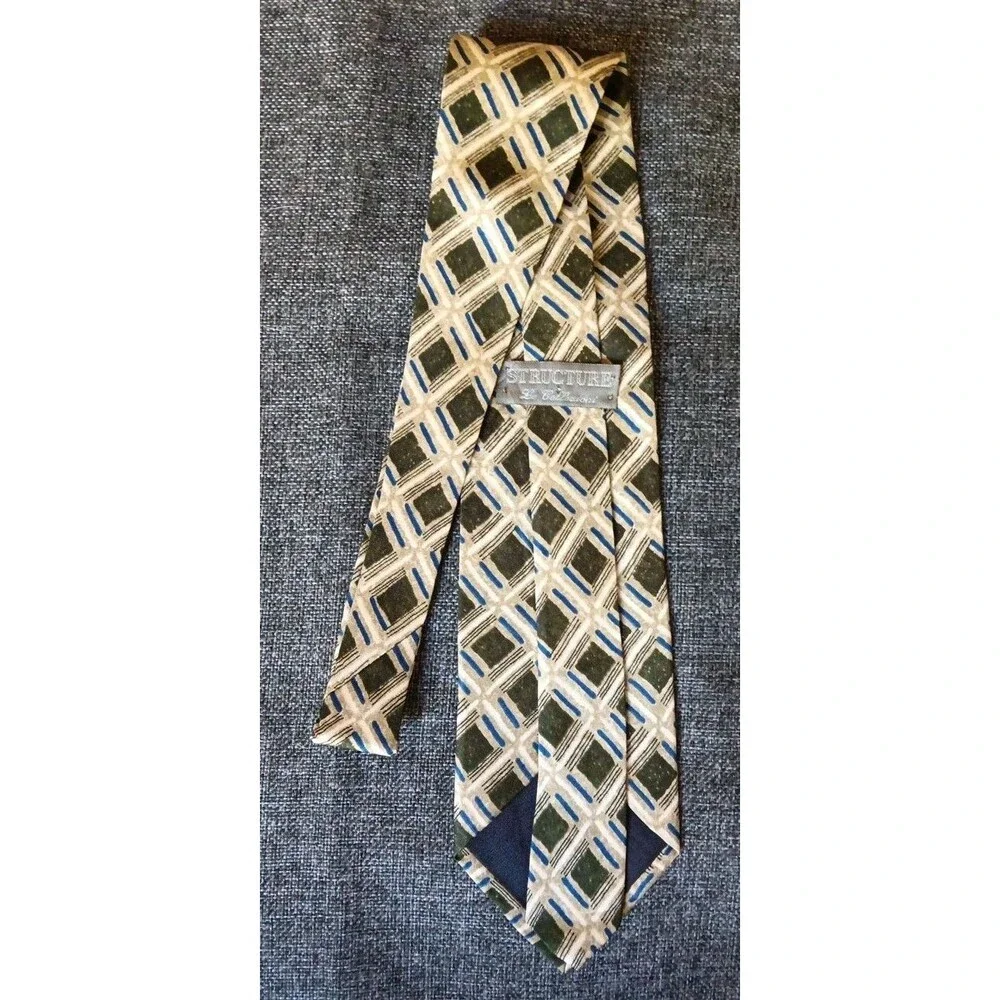 Tie 70s 80s 90s Y2K New Vintage Structure Beige Brown Blue 3.75 Wide 57 Long